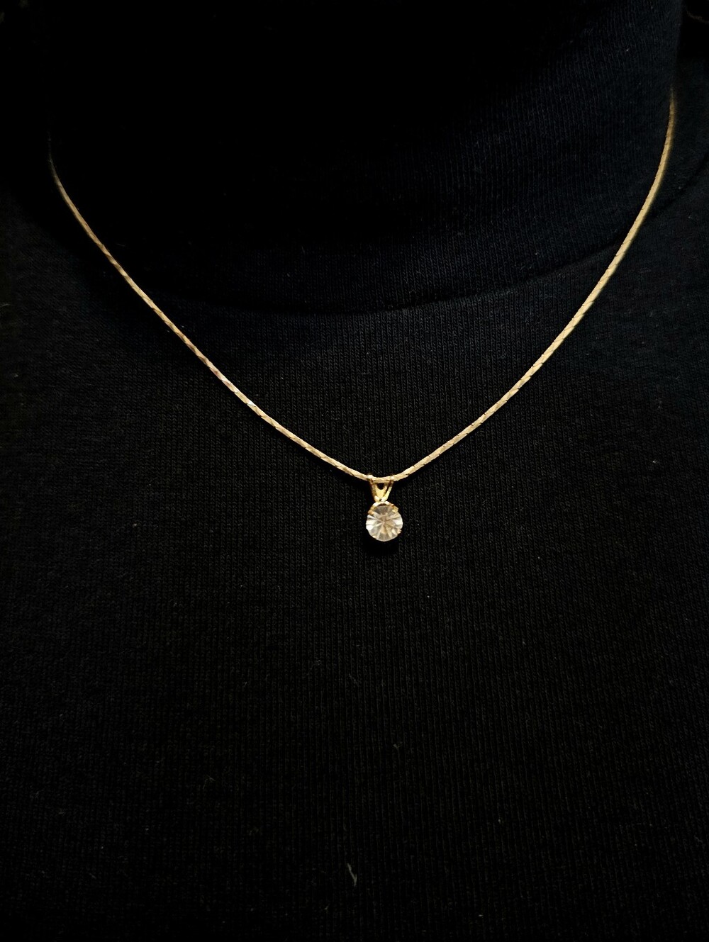 Classic Gold Solitaire Pendant Necklace with Clear Stone